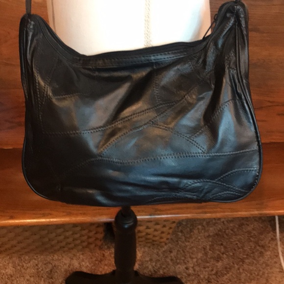 BLACK LEATHER PATCHWORK PURSE WITH MATCHING COIN PURSE - Picture 6 of 13